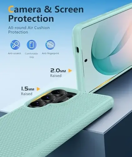 FNTCASE for Samsung Galaxy S26 Ultra Case: Military Grade Drop Protection, 14ft Drop Tested, Screen Protector Included, Anti-Slip Anti-Fingerprint TPU Shockproof Phone Case Cover (Mint Green) - 3