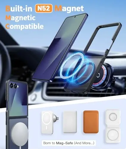 FNTCASE for Samsung Galaxy Z-FLIP-7 Case: Magnetic Matte Phone Cases with Screen Protector Drop Proof Compatible with Magsafe Slim Rugged Shockproof Protective Translucent Cell Cover (C-Frosted Black) - 3