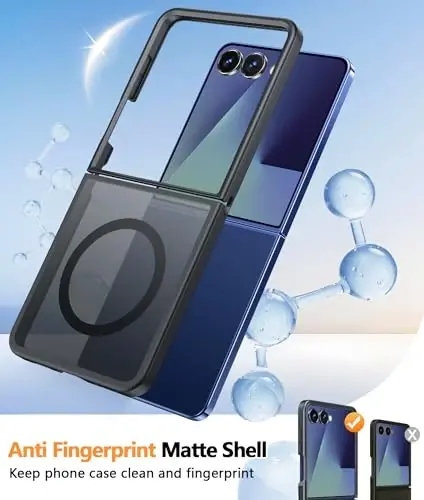 FNTCASE for Samsung Galaxy Z-FLIP-7 Case: Magnetic Matte Phone Cases with Screen Protector Drop Proof Compatible with Magsafe Slim Rugged Shockproof Protective Translucent Cell Cover (C-Frosted Black) - 4
