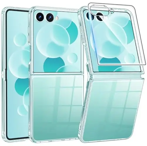 FNTCASE for Samsung-Galaxy Z-Flip-7 Clear Case: Military Grade Drop Protection Anti Yellowing Cell Phone Cover - Rugged Shockproof Protective Bumper Transparent Phonecase - 1