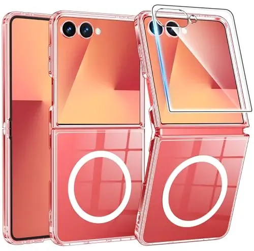 FNTCASE for Samsung-Galaxy Z-Flip-7 Magnetic Case: Clear Military Grade Drop Protection Anti Yellowing Cell Phone Cover - Rugged Shockproof Protective Bumper Transparent Phonecase - FNTCASE