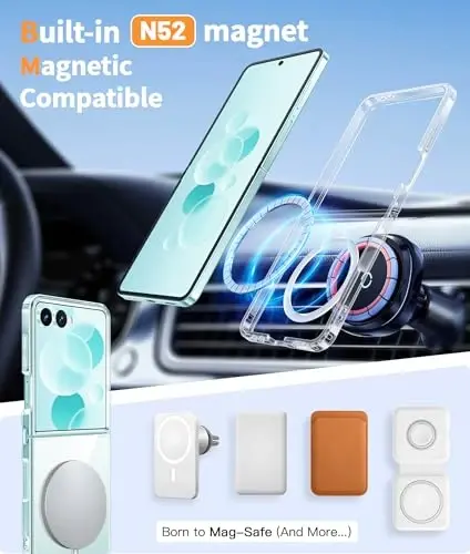 FNTCASE for Samsung-Galaxy Z-Flip-7 Magnetic Case: Clear Military Grade Drop Protection Anti Yellowing Cell Phone Cover - Rugged Shockproof Protective Bumper Transparent Phonecase - 3