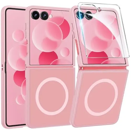FNTCASE for Samsung Galaxy Z Flip 7 Case, Fit for Magsafe, Screen Protector | Translucent Matte, 18FT Military Grade Drop Protection, Shockproof Protective Phone Cover, Light Pink 