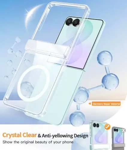 FNTCASE for Samsung Galaxy Z Flip 8 Case, Fit for Magsafe, Screen Protector | Hinge Protection, Anti Yellowing Magnetic Back, 18FT Military Grade Drop Proof, Protective Phone Cover, Transparent - 4