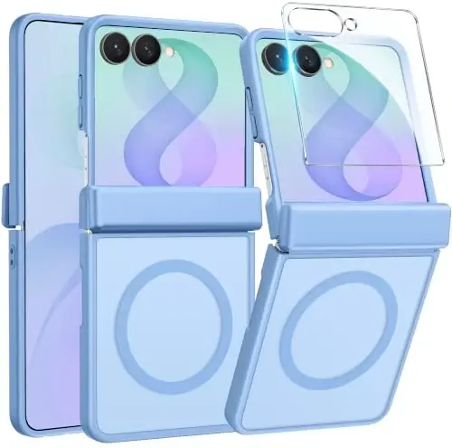 FNTCASE for Samsung Galaxy Z Flip 8 Case, Fit for Magsafe, Screen Protector | Hinge Protection, Translucent Matte, 18FT Military Grade Drop Proof, Protective Phone Cover, Light Blue - 1