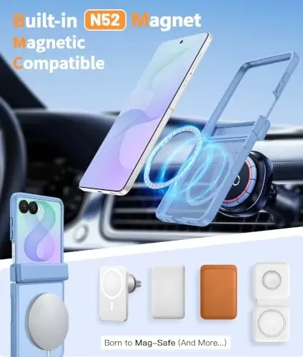 FNTCASE for Samsung Galaxy Z Flip 8 Case, Fit for Magsafe, Screen Protector | Hinge Protection, Translucent Matte, 18FT Military Grade Drop Proof, Protective Phone Cover, Light Blue - 3