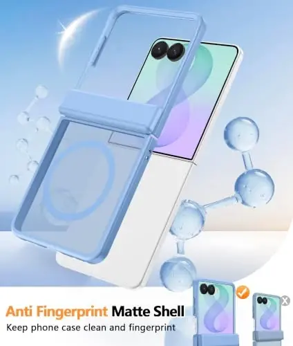 FNTCASE for Samsung Galaxy Z Flip 8 Case, Fit for Magsafe, Screen Protector | Hinge Protection, Translucent Matte, 18FT Military Grade Drop Proof, Protective Phone Cover, Light Blue - 4