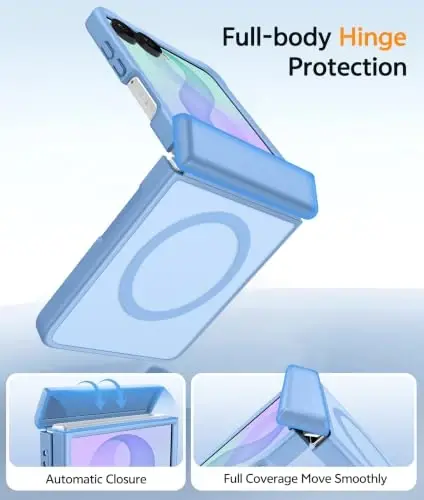 FNTCASE for Samsung Galaxy Z Flip 8 Case, Fit for Magsafe, Screen Protector | Hinge Protection, Translucent Matte, 18FT Military Grade Drop Proof, Protective Phone Cover, Light Blue - 5