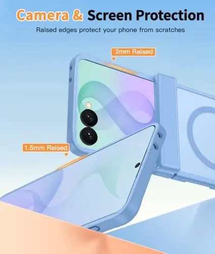 FNTCASE for Samsung Galaxy Z Flip 8 Case, Fit for Magsafe, Screen Protector | Hinge Protection, Translucent Matte, 18FT Military Grade Drop Proof, Protective Phone Cover, Light Blue - 6