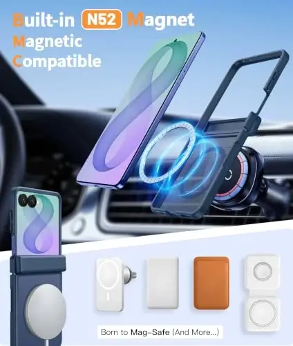 FNTCASE for Samsung Galaxy Z Flip 8 Case: [Hinge Protection + Screen Protector] [Fit for Magsafe] Military Grade Drop Proof, Translucent Matte Protective Phone Cover - Blue - 3