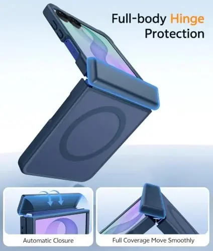 FNTCASE for Samsung Galaxy Z Flip 8 Case: [Hinge Protection + Screen Protector] [Fit for Magsafe] Military Grade Drop Proof, Translucent Matte Protective Phone Cover - Blue - 5
