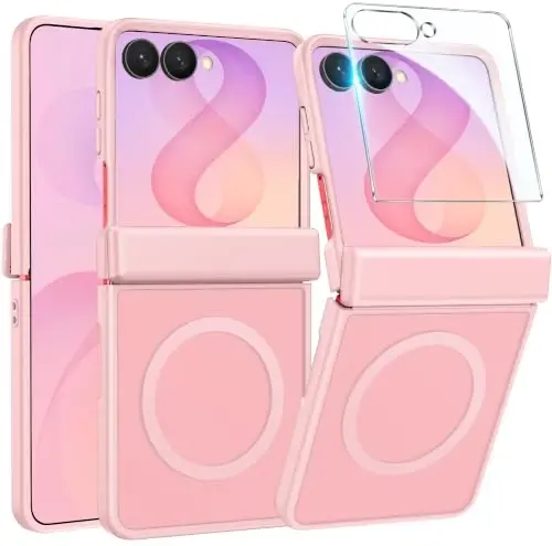 FNTCASE for Samsung Galaxy Z Flip 8 Case: [Hinge Protection + Screen Protector] [Fit for Magsafe] Military Grade Drop Proof, Translucent Matte Protective Phone Cover - Light Pink 