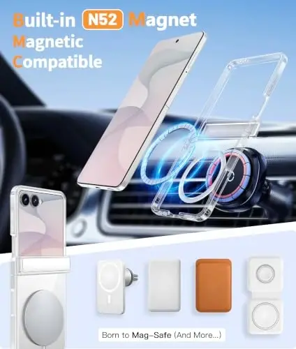 FNTCASE for Samsung-Galaxy Z Flip 8 Clear Case with Hinge Protection | Compatible with Magsafe, Screen Protector, Anti Yellowing, Military Grade Drop Shockproof Protective, Transparent Phone Case - 2