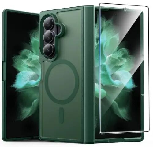 FNTCASE for Samsung Galaxy Z Fold 7 Case, Fit for Magsafe, Green | Hinge Protection, with Screen Protector, Translucent Matte, 14FT Military Grade Drop Proof, Shockproof Protective Phone Cover - 1