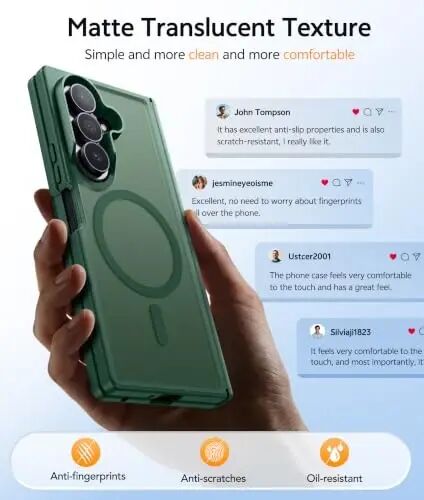 FNTCASE for Samsung Galaxy Z Fold 7 Case, Fit for Magsafe, Green | Hinge Protection, with Screen Protector, Translucent Matte, 14FT Military Grade Drop Proof, Shockproof Protective Phone Cover - 6