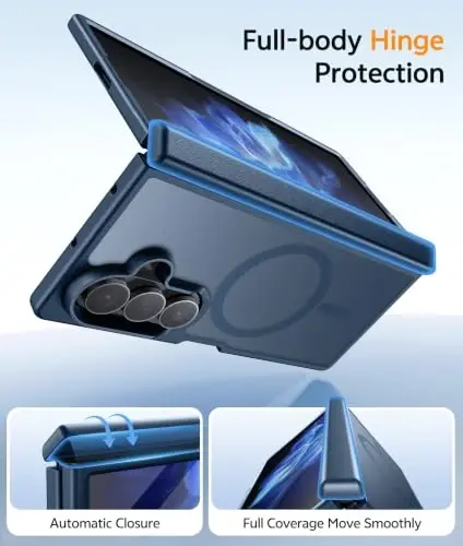 FNTCASE for Samsung Galaxy Z Fold 7 Case: Galaxy Z Fold 8 Ultra Case [Hinge Protection + Screen Protector] [Fit for Magsafe] Military Grade Drop Protective, Translucent Matte Phone Cover - Blue - 3