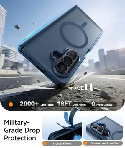 FNTCASE for Samsung Galaxy Z Fold 7 Case: Galaxy Z Fold 8 Ultra Case [Hinge Protection + Screen Protector] [Fit for Magsafe] Military Grade Drop Protective, Translucent Matte Phone Cover - Blue - 4
