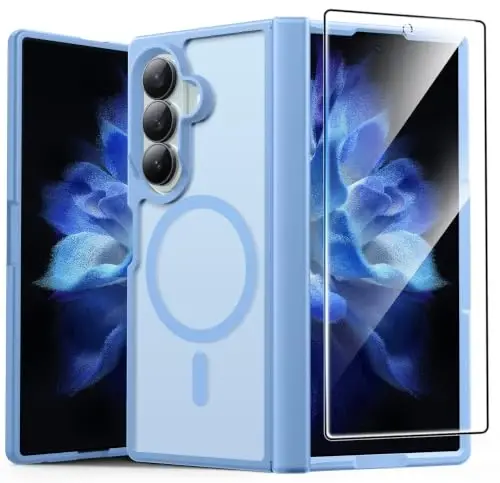 FNTCASE for Samsung Galaxy Z Fold 7 Case: Galaxy Z Fold 8 Ultra Case [Hinge Protection + Screen Protector] [Fit for Magsafe] Military Grade Drop Protective, Translucent Matte Phone Cover - Light Blue 