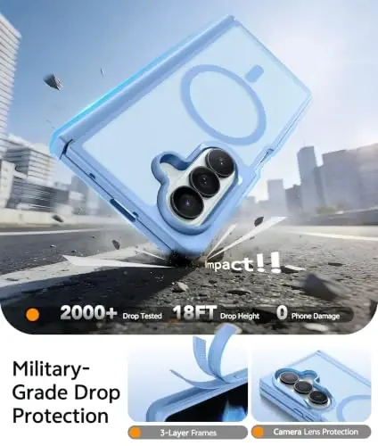 FNTCASE for Samsung Galaxy Z Fold 7 Case: Galaxy Z Fold 8 Ultra Case [Hinge Protection + Screen Protector] [Fit for Magsafe] Military Grade Drop Protective, Translucent Matte Phone Cover - Light Blue - 4