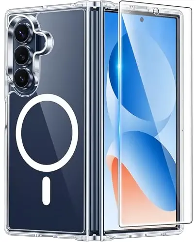 FNTCASE for Samsung Galaxy Z-Fold-7 Case: Magnetic Clear Military Grade Drop Protection Anti Yellowing Cell Phone Cover - Rugged Shockproof Protective Bumper Transparent Phonecase 