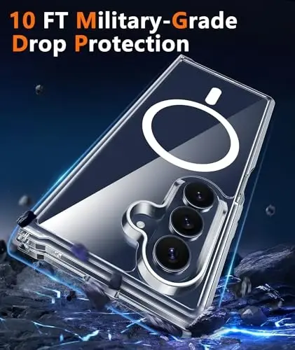 FNTCASE for Samsung Galaxy Z-Fold-7 Case: Magnetic Clear Military Grade Drop Protection Anti Yellowing Cell Phone Cover - Rugged Shockproof Protective Bumper Transparent Phonecase - 4