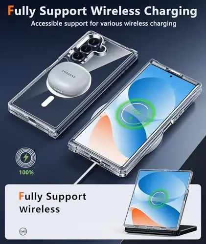 FNTCASE for Samsung Galaxy Z-Fold-7 Case: Magnetic Clear Military Grade Drop Protection Anti Yellowing Cell Phone Cover - Rugged Shockproof Protective Bumper Transparent Phonecase - 5