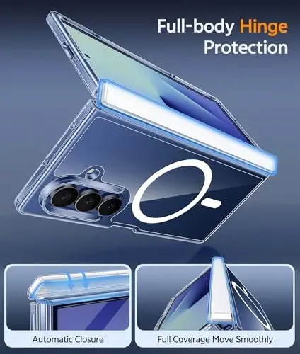 FNTCASE for Samsung Galaxy Z-Fold-7 Case: Magnetic Clear with Hinge Protection & Screen Protector Phone Cases Anti Yellowing Rugged Shockproof Protective Bumper Transparent Cell Cover (A-Clear) - 3