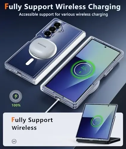 FNTCASE for Samsung Galaxy Z-Fold-7 Case: Magnetic Clear with Hinge Protection & Screen Protector Phone Cases Anti Yellowing Rugged Shockproof Protective Bumper Transparent Cell Cover (A-Clear) - 4