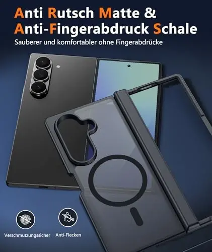 FNTCASE for Samsung Galaxy Z-Fold-7 Case: Magnetic Matte with Hinge Protection & Screen Protector Phone Cases Anti Yellowing Rugged Shockproof Protective Bumper Cell Cover (C-Black) - 4