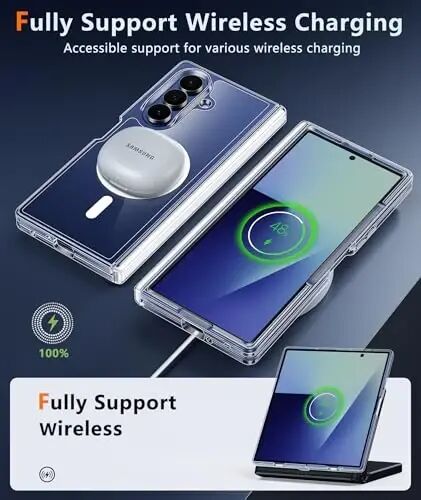 FNTCASE for Samsung Galaxy Z-Fold-7 Case: with Hinge Protection & Screen Protector Magnetic Clear Phone Cases Anti Yellowing Rugged Shockproof Protective Bumper Transparent Cell Cover (A-Clear) - 4