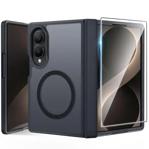 FNTCASE for Samsung Galaxy Z-Fold-8 Case: [Full Hinge Protection] [Screen Protector] Compatible with MagSafe, Heavy Duty Rugged Shockproof Anti-Scratch Protective Clear Phone Cover (C-Black) - 1