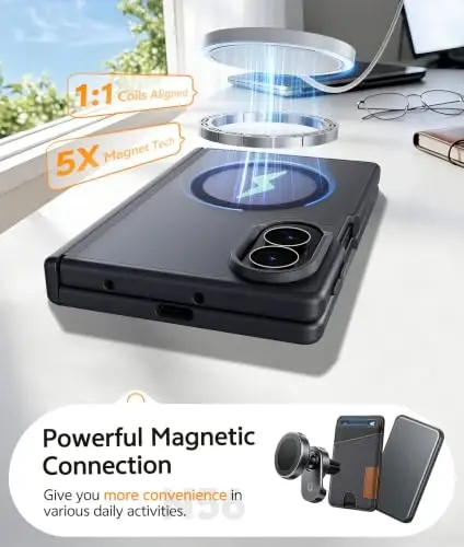 FNTCASE for Samsung Galaxy Z Fold 8 Case: [Hinge Protection] Translucent Matte Cases [Compatible with Magsafe] [Screen Protector] Military Grade Shockproof Protective Phone Cover-Black - 4