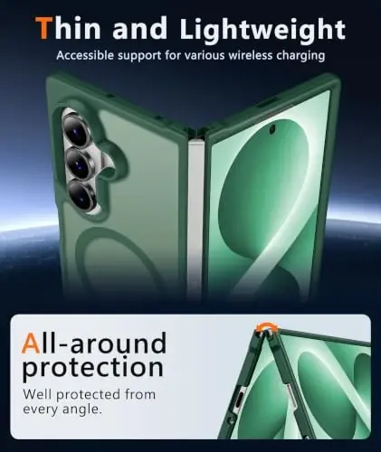 FNTCASE for Samsung Galaxy Z Fold 8 Ultra Case: Galaxy Z Fold 7 Case: [Fit for Magsafe] [Screen Protector] Military Grade Drop Protection, Translucent Matte Magnetic Phone Cover - Green - 4