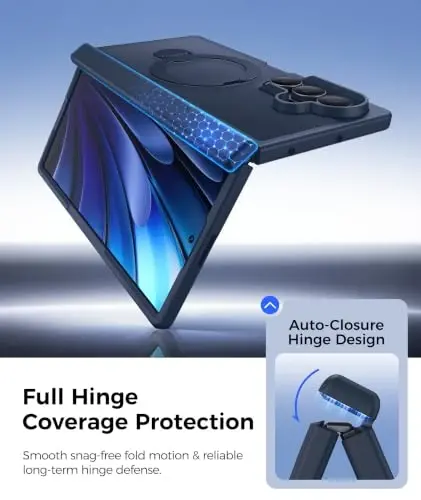 FNTCASE for Samsung Galaxy Z-Fold-8-Ultra Case: Z Fold 7 Case [360 Spin Magnetic Stand] [Fit for Magsafe] [Hinge Protection & Screen Protector] Translucent Matte Military Shockproof Cover - Deep Blue - 3