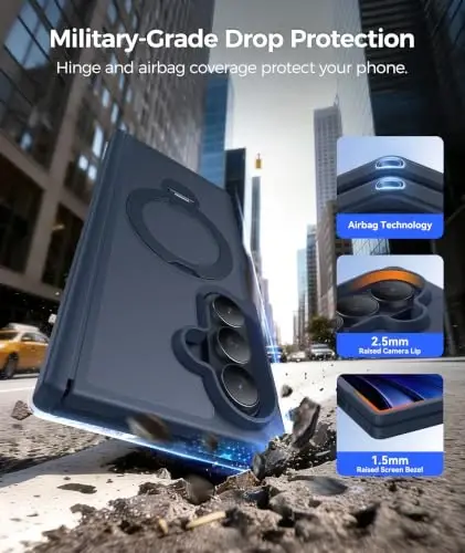 FNTCASE for Samsung Galaxy Z-Fold-8-Ultra Case: Z Fold 7 Case [360 Spin Magnetic Stand] [Fit for Magsafe] [Hinge Protection & Screen Protector] Translucent Matte Military Shockproof Cover - Deep Blue - 6