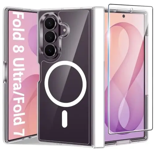 FNTCASE for Samsung Galaxy Z Fold 8 Ultra Case Z Fold 7 Clear PhoneCase | Hinge Protection, Screen Protector, Magnetic Cell Cover, Anti Yellowing, Rugged Shockproof Protective Bumper - 1