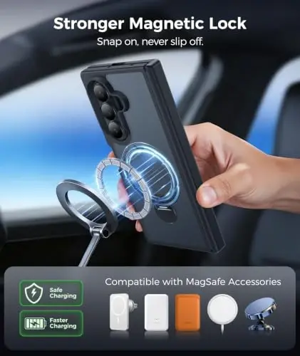 FNTCASE for Samsung Galaxy Z-Fold-8-Ultra Case: Z Fold7 Case [360 Spin Magnetic Stand] [Fit for Magsafe] [Hinge Protection & Screen Protector] Translucent Matte Military Grade Shockproof Cover - Black - 5