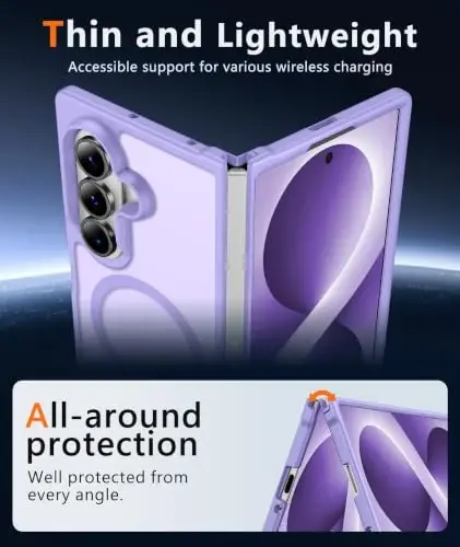 FNTCASE for Samsung Galaxy Z Fold 8 Ultra / Z Fold 7 Case, Fit for Magsafe | Screen Protector, Translucent Matte, 18FT Military Grade Drop Protection, Shockproof Protective Phone Cover, Light Purple - 4