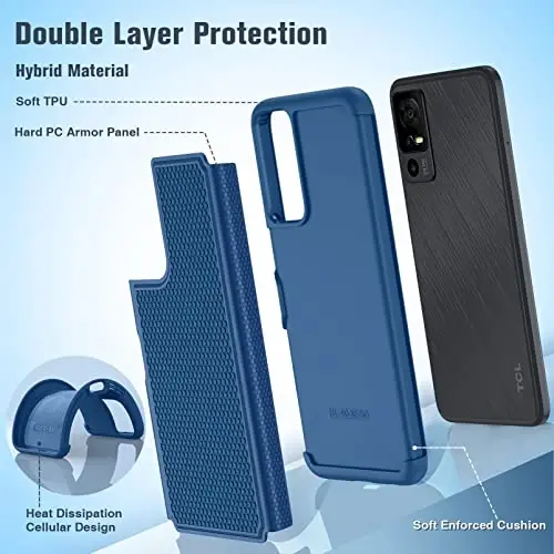 FNTCASE for TCL 40-XE 5G Case: Dual Layer Matte Textured Phone Case Shockproof Military Grade Protective | Shockproof Drop Proof Heavy Duty Protection Rugged Mobile Cell Phone Cover - Blue - 2