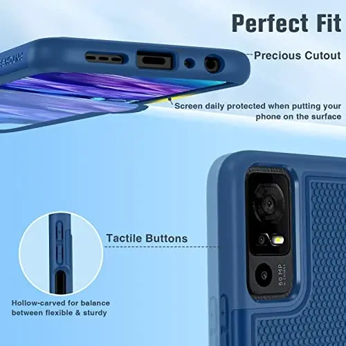 FNTCASE for TCL 40-XE 5G Case: Dual Layer Matte Textured Phone Case Shockproof Military Grade Protective | Shockproof Drop Proof Heavy Duty Protection Rugged Mobile Cell Phone Cover - Blue - 5