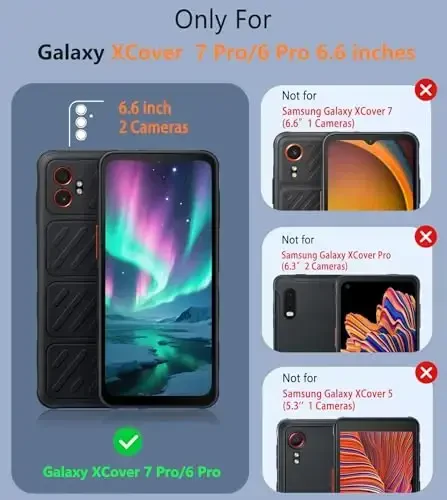 FNTCASE for XCover 7 Pro Case: XCover 6 Pro Samsung Galaxy Dual Layer Shockproof Protective Heavy Duty Phone Cover Rugged with Non Slip Textured Back Hard Shell - Military Drop Protection (Black) - 6