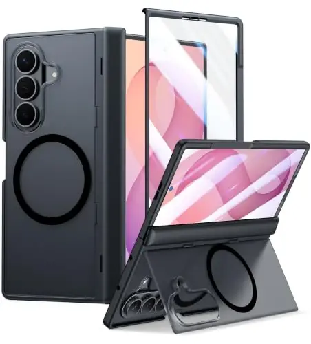 FNTCASE for Z Fold 8 Ultra/Z Fold 7 Case Fit for MagSafe Black | Built-in Screen Protector Stand, Hinge Protection, Translucent Magnetic Shockproof Cover, Military Grade Drop Protection - 1