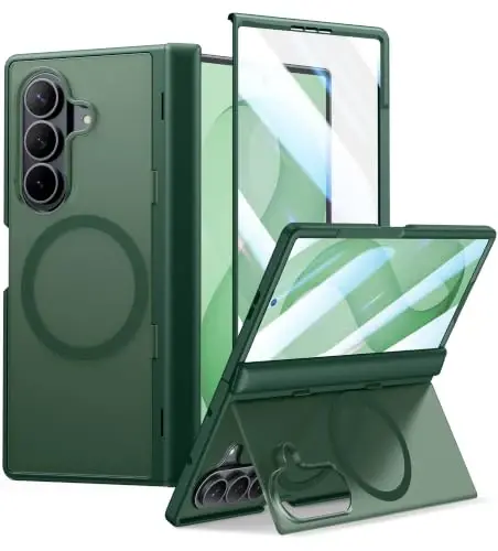 FNTCASE for Z Fold 8 Ultra/Z Fold 7 Case Fit for MagSafe Green | Built-in Screen Protector Stand, Hinge Protection, Translucent Magnetic Shockproof Cover, Military Grade Drop Protection - 1