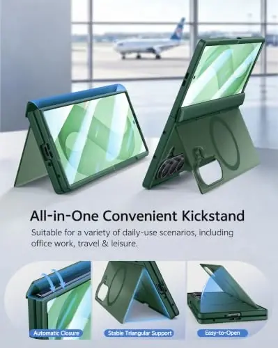 FNTCASE for Z Fold 8 Ultra/Z Fold 7 Case Fit for MagSafe Green | Built-in Screen Protector Stand, Hinge Protection, Translucent Magnetic Shockproof Cover, Military Grade Drop Protection - 3
