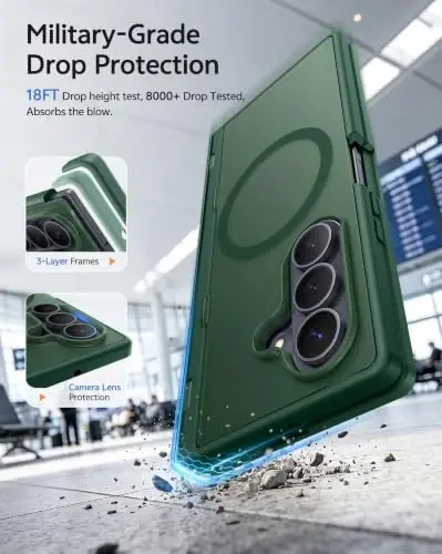 FNTCASE for Z Fold 8 Ultra/Z Fold 7 Case Fit for MagSafe Green | Built-in Screen Protector Stand, Hinge Protection, Translucent Magnetic Shockproof Cover, Military Grade Drop Protection - 6