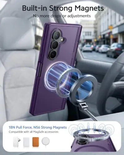 FNTCASE for Z Fold 8 Ultra/Z Fold 7 Case Fit for MagSafe Purple | Built-in Screen Protector Stand, Hinge Protection, Translucent Magnetic Shockproof Cover, Military Grade Drop Protection - 5
