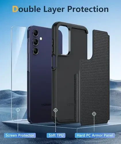 FNTCASE Galaxy A15-5G telefon qutisi uchun: Samsung Galaxy A15 5G ikki qatlamli himoya og'ir vazifali qopqoq zarbga chidamli, sirpanmaydigan teksturali orqa - harbiy himoya bamperi - 6,5 dyuymli qora - 3