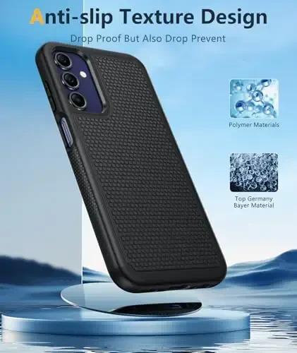 FNTCASE Galaxy A15-5G telefon qutisi uchun: Samsung Galaxy A15 5G ikki qatlamli himoya og'ir vazifali qopqoq zarbga chidamli, sirpanmaydigan teksturali orqa - harbiy himoya bamperi - 6,5 dyuymli qora - 5