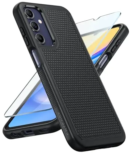 FNTCASE Galaxy A15-5G telefon qutisi uchun: Samsung Galaxy A15 5G ikki qatlamli himoya og'ir vazifali qopqoq zarbga chidamli, sirpanmaydigan teksturali orqa - harbiy himoya bamperi - 6,5 dyuymli qora - 1