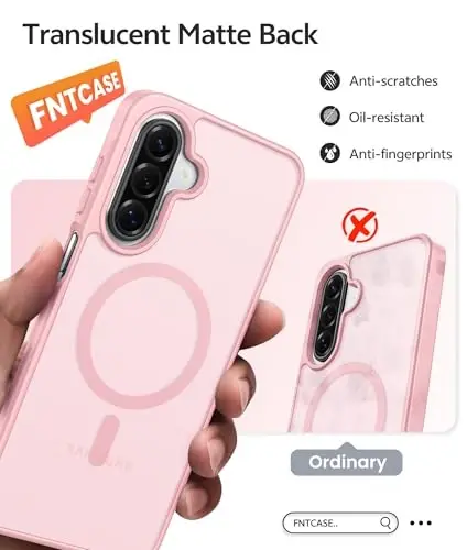 FNTCASE Galaxy A17/A16 5G Telefon G'ilofi: Samsung A17 G'iloflari uchun [Magsafe bilan mos keladi] [Ekran Himoyachisi] Mat Shaffof Harbiy Darajadagi Himoya Samsung A 17 va A 16 4G Qopqog'i uchun - Och Pushti 
